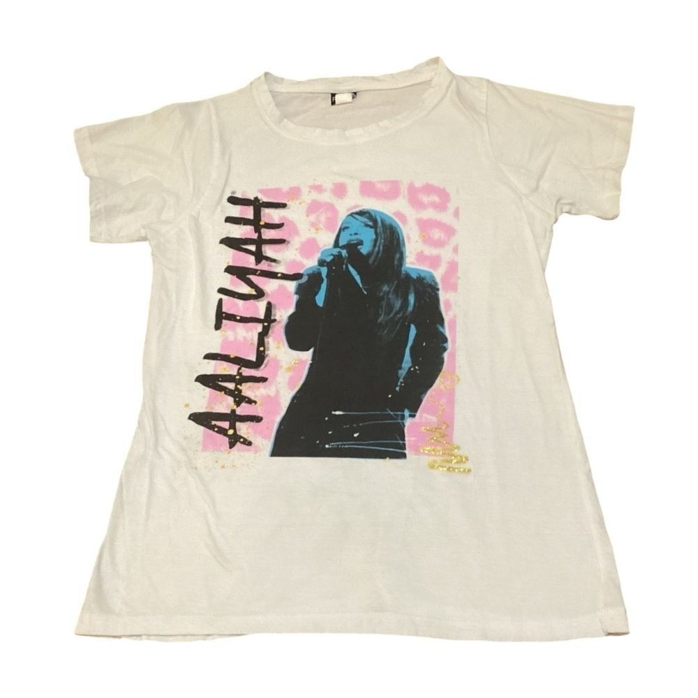 Popular Sports Aaliyah Graphic T-Shirt White Pink Leopard Print Women 1X